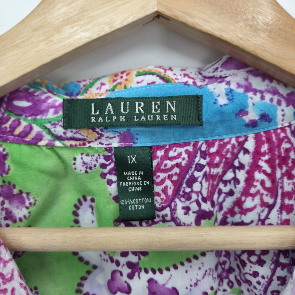 Lauren Ralph Lauren Button Front Shirt Color Floral Paisley 3/4 Sleeves 1X Plus - Picture 3 of 3